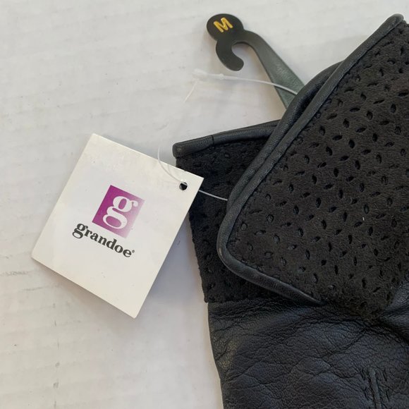 New Grandoe Black Genuine Leather Cashmere Blend Lined Winter Gloves - Picture 5 of 7